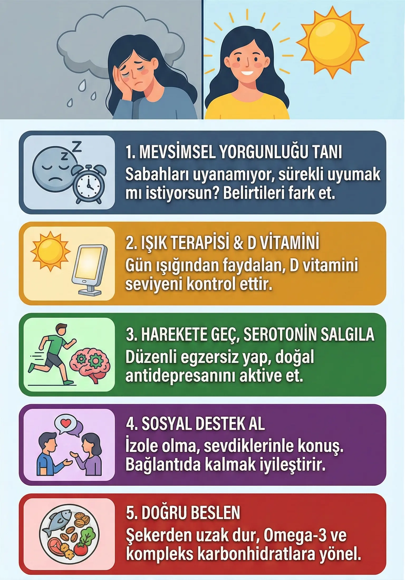 Hava erkenden kararıyor, sabahları yatak her zamankinden daha sıcak geliyor ve genel bir isteksizlik hali üzerinize çöküyorsa yalnız değilsiniz. Sonbaharın sonlarına doğru başlayıp kış aylarında zirveye ulaşan bu durum, halk arasında kış depresyonu olarak bilinse de literatürdeki karşılığı çok daha spesifiktir. Mevsim geçişlerinin insan psikolojisi üzerindeki etkisi, sadece "havadan sudan" bir mesele değil, biyolojik ve nörokimyasal bir gerçekliktir. Psikoloji literatüründe mevsimsel duygudurum bozukluğu (MDB) olarak tanımlanan bu tablo, bireylerin enerji seviyelerini, uyku düzenlerini ve iştahlarını doğrudan etkileyen bir depresyon alt türüdür. Peki, bu durumun sadece geçici bir "kış hüznü" mü yoksa klinik bir tablo mu olduğunu nasıl anlarsınız? Daha da önemlisi, enerjinizi geri kazanmak için neler yapabilirsiniz? Bu yazımızda, akademik araştırmaların ışığında kış depresyonu ile başa çıkmanın yollarını ve mevsimsel duygudurum bozukluğu belirtilerini detaylıca inceledik.